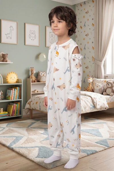 Bebek Çocuk Uyku Tulumu %100 Doğal Pamuk Özel Kumaş  1.0 Tog Unisex BEYAZ -  1-2 Yaş