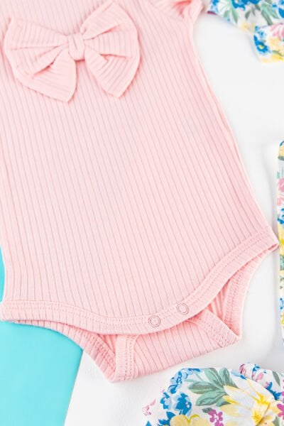 Çiçekli Bandanalı Yazlık Kız Bebek Tulum Salopet Takım