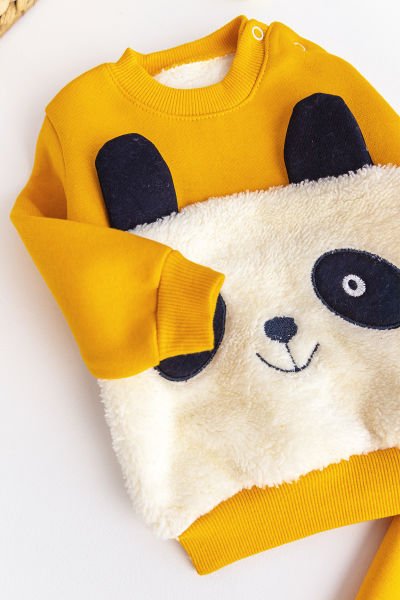 Erkek Bebek Takım Panda Figürlü İçi Polar Bebek Takım