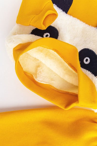Erkek Bebek Takım Panda Figürlü İçi Polar Bebek Takım