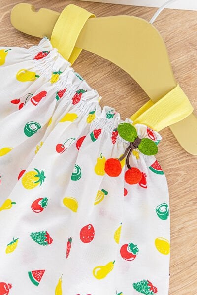 Kiraz Figürlü Yazlık Askılı Kız Bebek Elbise Bebek Takım