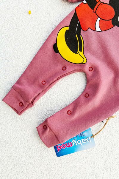 Minnie Mouse Baskılı Kız Bebek Tulum Gül kurusu -  9-12 AY
