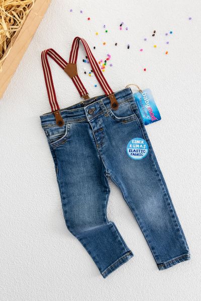 Denim Kumaş Askılı Erkek Bebek Kot Pantolon