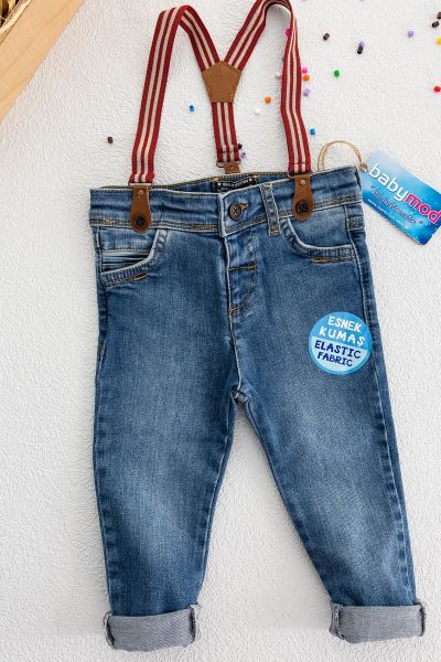 Denim Kumaş Askılı Erkek Bebek Kot Pantolon