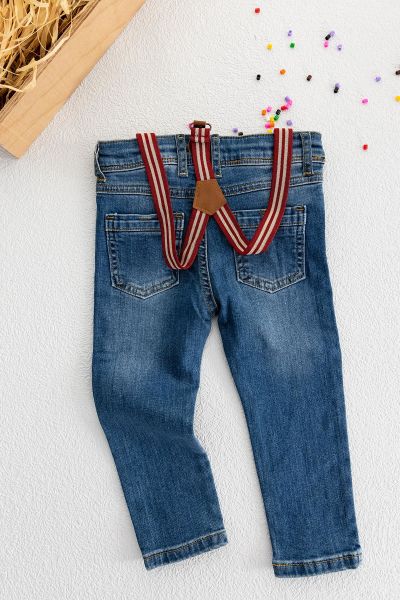 Denim Kumaş Askılı Erkek Bebek Kot Pantolon