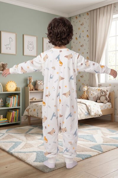 Bebek Çocuk Uyku Tulumu %100 Doğal Pamuk Özel Kumaş  1.0 Tog Unisex BEYAZ - 4-5 Yaş