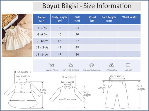 Dantel Detaylı Dokuma Kumaş Krem Kız Bebek Elbise