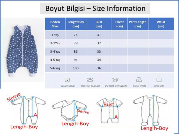 Premium Kalite 2,5 Tog 100% Pamuk Penye Astarlı Kız -Erkek Çocuk Uyku Tulumu KAHVERENGİ - 1 Yaş