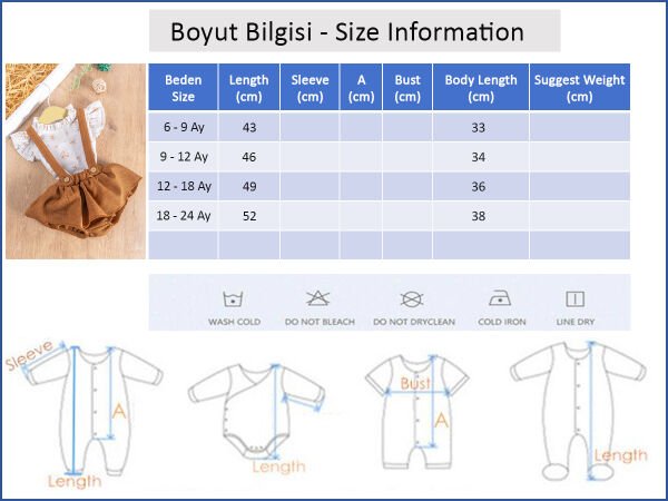 Çiçekli Gömlekli Yazlık Kız Bebek Salopet Elbise Takım KAHVERENGİ -  6-9 AY