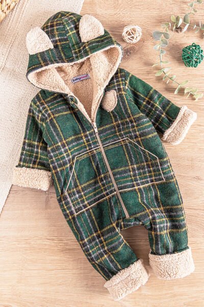 Ayıcık Figürlü Peluş Erkek Bebek Tulum YEŞİL - 3 Ay
