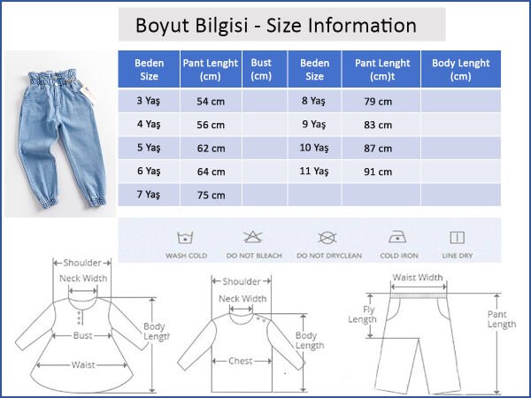 Yüksek Bel Kız Çocuk Kot Pantolon Çocuk Jean