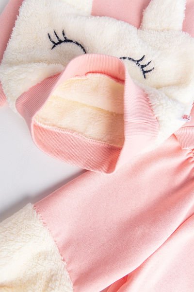 Kız Bebek Takım Kedi Figürlü İçi Polar Bebek Takım