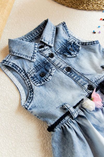 Kız Çocuk Askılı Yazlık Elbise Kot Elbise