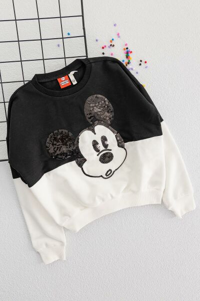 Mickey Mouse Payet Detaylı Kız Çocuk Sweat