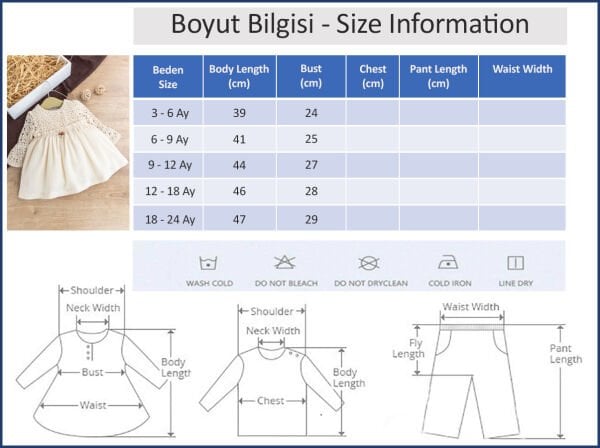 Dantel Detaylı Dokuma Kumaş Krem Kız Bebek Elbise