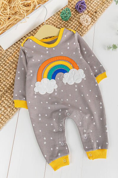 Gökkuşağı Desenli Kız/Erkek Bebek Tulum KAHVERENGİ - 3-6 AY