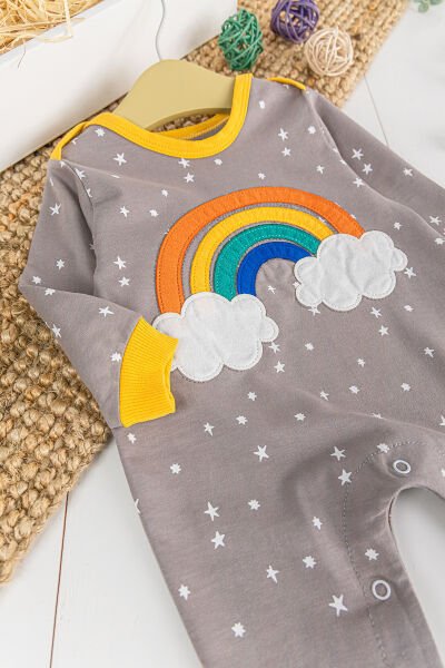 Gökkuşağı Desenli Kız/Erkek Bebek Tulum KAHVERENGİ - 3-6 AY