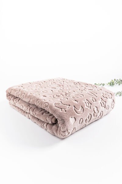 Kendinden Desenli Peluş Kız/Erkek Bebek Battaniye VİZON - 100 x 120