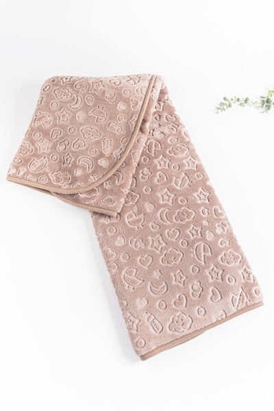 Kendinden Desenli Peluş Kız/Erkek Bebek Battaniye VİZON - 100 x 120