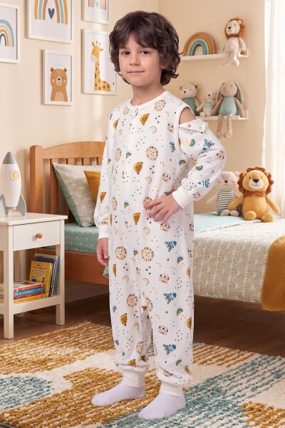 Bebek Çocuk Uyku Tulumu %100 Doğal Pamuk Özel Kumaş  1.0 Tog Unisex MAVİ -  1-2 Yaş