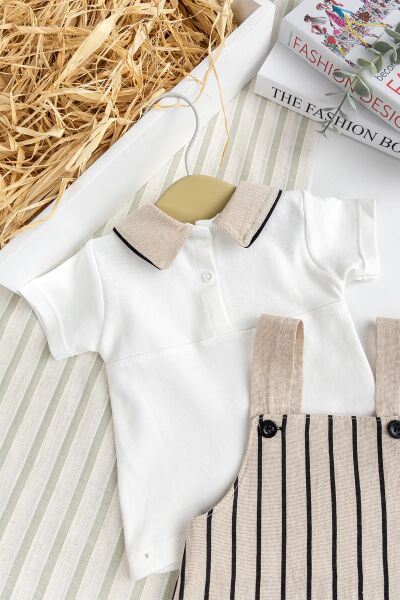 Erkek Bebek %100 PamukYazlık Salopet Tulum Set BEJ - 3-6 AY