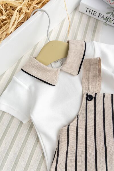 Erkek Bebek %100 PamukYazlık Salopet Tulum Set BEJ - 3-6 AY