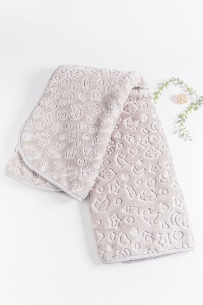 Kendinden Desenli Peluş Kız/Erkek Bebek Battaniye GRİ - 100 x 120