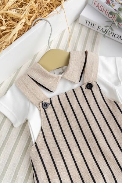 Erkek Bebek %100 PamukYazlık Salopet Tulum Set BEJ -  6-9 AY