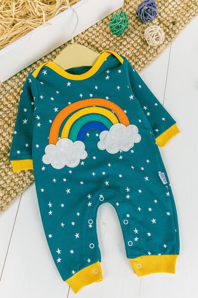 Gökkuşağı Desenli Kız/Erkek Bebek Tulum YEŞİL - 3-6 AY