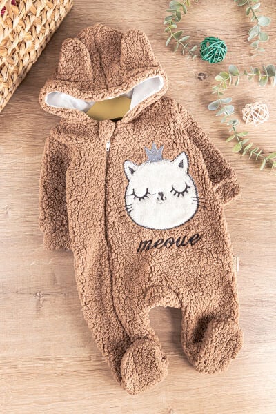 Kedi Figürlü Peluş Welsoft Kız/Erkek Bebek Tulum