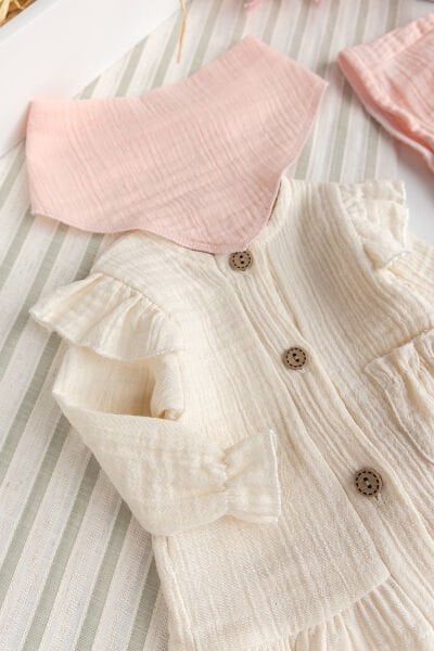 Müslin %100 Pamuk Kız Bebek 4 Parça Hastane Çıkışı Bebek Takımı