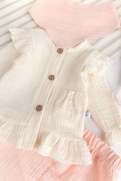 Müslin %100 Pamuk Kız Bebek 4 Parça Hastane Çıkışı Bebek Takımı