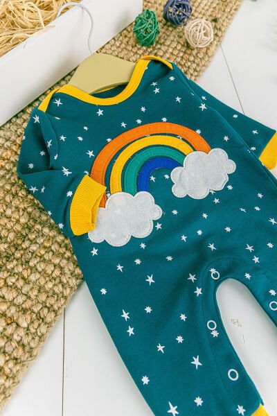 Gökkuşağı Desenli Kız/Erkek Bebek Tulum YEŞİL -  9-12 AY