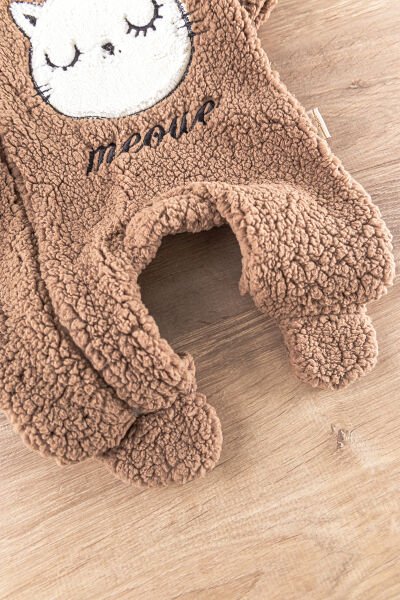Kedi Figürlü Peluş Welsoft Kız/Erkek Bebek Tulum KAHVERENGİ - 3 Ay