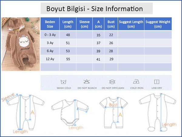 Kedi Figürlü Peluş Welsoft Kız/Erkek Bebek Tulum KAHVERENGİ - 3 Ay