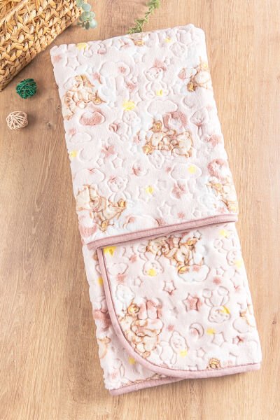 Figürlü Peluş Kız/Erkek Bebek Battaniye Pudra Pembe -  Tek Ebat
