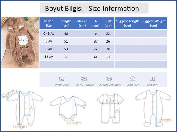 Kedi Figürlü Peluş Welsoft Kız/Erkek Bebek Tulum KAHVERENGİ - 6 Ay