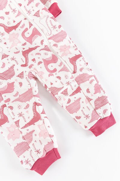 Dino Figürlü Gül Kurusu Kız Bebek Uyku Tulumu