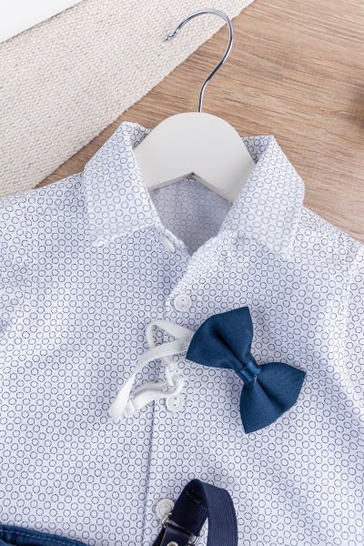 Papyonlu Pantolon Askılı Erkek Bebek Gömlek Pantolon Takım