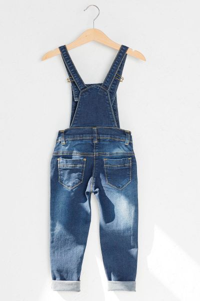 Eskitme Detaylı Denim Kumaş Çocuk Kot Salopet