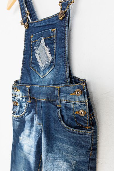 Eskitme Detaylı Denim Kumaş Çocuk Kot Salopet