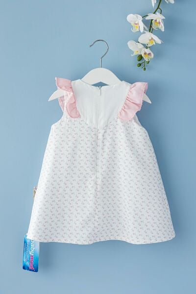 Kız Bebek Elbise Çiçek Desenli Fiyonklu Bebek Elbise