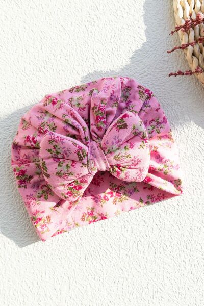 Çiçek Desenli Kız Bebek Bandana Şapka