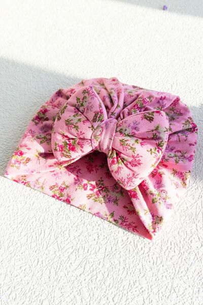 Çiçek Desenli Kız Bebek Bandana Şapka