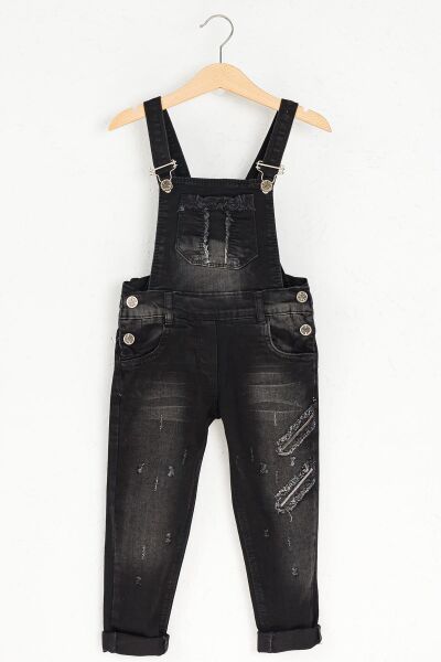 Denim Kumaş Eskitme Detaylı Erkek Çocuk Kot Salopet
