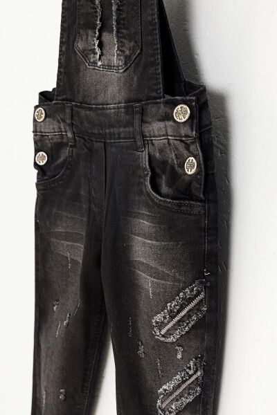 Denim Kumaş Eskitme Detaylı Erkek Çocuk Kot Salopet