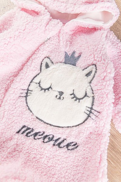 Kedi Figürlü Peluş Welsoft Kız/Erkek Bebek Tulum PEMBE - 6 Ay