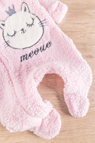 Kedi Figürlü Peluş Welsoft Kız/Erkek Bebek Tulum PEMBE - 6 Ay