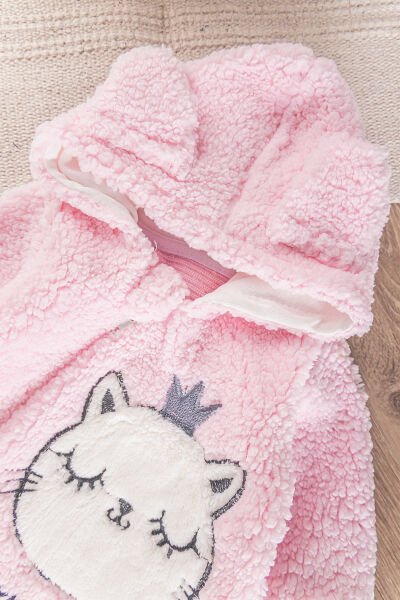 Kedi Figürlü Peluş Welsoft Kız/Erkek Bebek Tulum PEMBE - 9 Ay