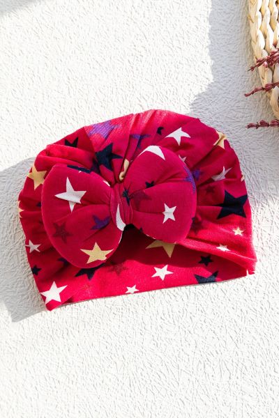 Yıldız Desenli Kız Bebek Bandana Şapka